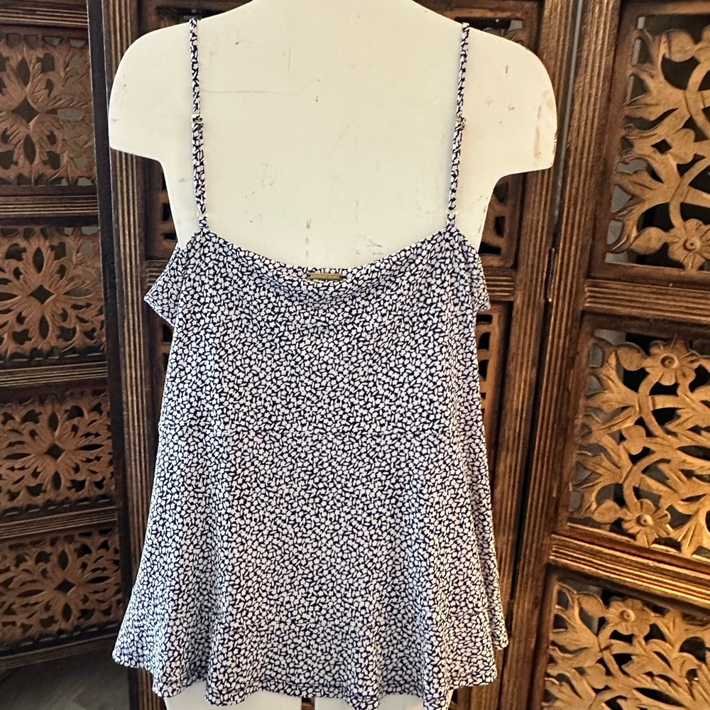 MICHAEL Michael Kors Navy & White Floral Lace Up Spaghetti Strap Tank Top Blouse - Picture 5 of 10